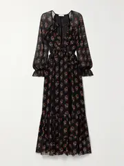 [DÔEN] DÔEN - Saffron Ruffled Floral-print Silk-georgette Maxi Dress - Black - small small Black