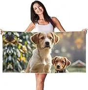 Stvyukl Oversized Microfiber Beach Towel Lightweight Sandproof Bath Towel Cute Dogs Animal Swim Towel Peach Skin Velvet Quick Dry Beach Towels for Adults Women Men 27.5x55in,White