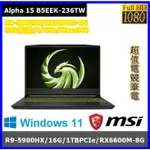 泓鼎科技電腦 MSI ALPHA 15 B5EEK-236TW【R9-5900HX/RX6600M】【含稅+現貨】I9