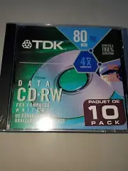 (10 pack) TDK 80 MIN Data CD-RW For Computer Writers. Brand New in Shrink Wrap.