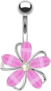 [VERAMI] 14G 316L Flower Belly Button Ring Surgical Steel Cute Flower Belly Button Ring Body Piercing Jewelry