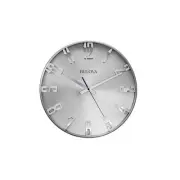Bulova Wall Clock 16" Dia Silver Pewter Metal Case Silent Sweep Blue Hand Modern
