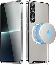 [YZBYFON] Metal Case for Sony Xperia 1 VI (2024), Military-Grade Metal Bumper Shockproof Translucent Cover Matte PC Back Cover with Magnetic Wireless Chager Camera Lens Protection (Silver)