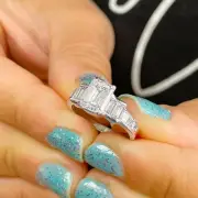 14K WHITE GOLD EMERALD CUT NATURAL DIAMOND ENGAGEMENT RING BRIDAL PRONG 2.50CTW
