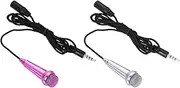 uxcell 2Pcs Mini Microphone Tiny Microphone Portable Microphone with Covers for Singing Voice Recording Video for Phone Computer Notebook Rose Red, Silver