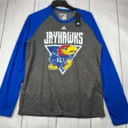 Kansas Jayhawks NCAA Large Adidas Climalite Long Sleeves Shirt Gray New Men