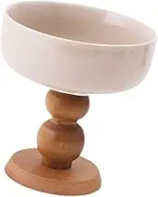 Ｂｅｓｇａ Pottery Dessert Bowl Fruit Bowl Trifle Bowl Wood Food Container Pudding Goblet for Home Decor Tabletop Decor Party Supplies, White and Brown
