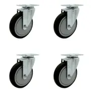5 Inch SS Black Polyurethane Wheel Swivel Top Plate Caster Set Service Caster