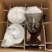Set 4 Floral Rose Etched Crystal Wine Glasses
