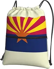 EdWal Arizona State Flag Print Drawstring Backpack Gym Bags Sports Bags With Zipper Pocket For Travel Beach, Black, One Size