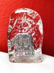 Polaria Crystal Paperweight w Silverplate Polar Bear New Norway