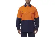 King Gee Mens Workcool Vented Closed Front Cotton Drill Work Shirt K54011 - Orange/Navy