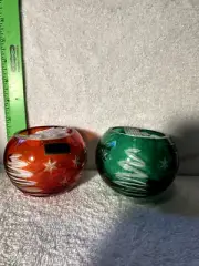 Marquis by Waterford Crystal Christmas Tree Candle Votives Pair Red & Green NIB