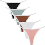 [Ausing] Women's Underwear Sexy Lace Thongs Seamless Low Waist Briefs Stretchy Bikini Knickers T Back G String Underwear Breathable Hipster Panties Everyday Underpants for Ladies 5 Pack S-XL