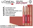 L'Oreal Paris Infallible Matte Lip Crayon,