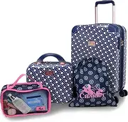 Luggage Set with 20-inch Carry-on, Matching Cosmetic Case, and 2 Travel Accessory Bags, Dotty, 4-Piece Set, Chariot Luggage Set with 20-inch Carry-on, Matching Cosmetic Case, and 2 Travel