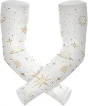 [Yoogain] UV Protection Arm Compression Sleeves Cartoon Space Star Moon Gold Gardening Sleeves Sun & UV Protection Two Way Wearing Styles cubre brazos, Cartoon Space Star Moon Gold