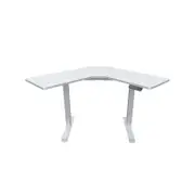 FORTIA 98W x 98W x 48D Dual-Motor 80kg Load Adjustable Electric Sit to Stand Up Corner Desk - White/White Frame