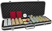 Da Vinci Monte Carlo Poker Club Set of 500 14 Gram 3 Tone Chips with Upgrade Ding Proof Black ABS Case, 2 Decks Plastic Playing Cards, 2 Cut Cards, Dealer and Blind Buttons