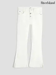 River Island White Button Front Flared Jeans (F27714) | $48