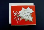 # I 331- Vintage Xmas Greeting Card Pretty Gold Embossed Holiday Greeting