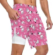 [ZZXXB] Dog with Love Heart Athletic Shorts for Men with Pockets 2 in 1 Quick Dry Running Shorts S-3XL