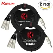 2-PACK Kirlin 1FT 3.5mm TRS To Dual XLR Male Noise-Free Y-Cable Y-370 PRL-01/BK