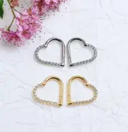 New 316L Steel Heart Shape 16G CZ Ear/Nose Hinged Ring Clicker Earring
