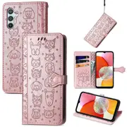 For Samsung Galaxy A14 4G Cat and Dog Embossed Phone Leather Phone Case
