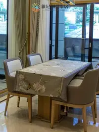 在飛比找Yahoo!奇摩拍賣優惠-【現貨】新中式銀色花鳥中式桌布餐桌布蓋布奢華布藝桌布布藝臺布