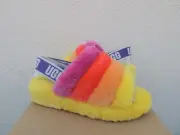 UGG PRIDE RAINBOW FLUFF YEAH SLIDE SHEEPSKIN SLIPPER SANDAL, WOMEN US 8/ 39 ~NIB