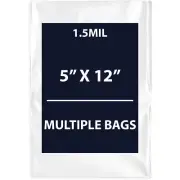 1.5Mil 5" X 12" | LDPE Clear Flat Poly Bags, Flexible & Durable | Multiple Bags