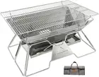 Portable Camping Fire Pit, Stainless Steel Foldable BBQ Grill with Carrying Bag