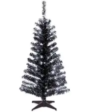 4ft Black Tinsel Tree with Plastic Stand & 70 Clear Lights