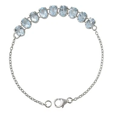 Blue Topaz Gemstone Chain Bracelet Set In Rhodium