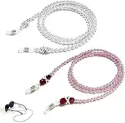 [Gments] 2 Pcs Pearl Glasses Chain Anti-Slip Beaded Eyeglasses Straps Adjustable Reading Spectacles Neck Cord Simple Funky Spectacle Holder Lanyard Sunglasses Eyewear String for Women Girls, White and Pink,