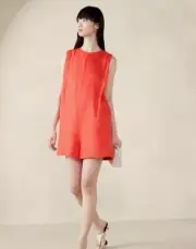 Banana Republic Women's NWT PINNACLES LINEN ROMPER Small Petite/ Coral #446136