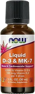 NOW Supplements, Liquid D-3 & MK-7 with 2,500 IU Vitamin D-3 & 100 mcg Vitamin K-2 per 5 drops, 1-Ounce