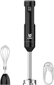 UTALENT Cordless Hand Blender, Variable Speed Immersion Blender handheld Rechargeable, with Fast Charger, Egg Whisk, for Smoothies, Milkshakes, Hummus and Soups – Black