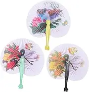 3pcs Folding Paper Hand Fan Retro Summer Handheld Fans for Chinese Dance Props Vintage Antique Design