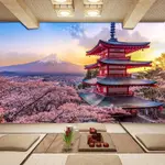 定制日式櫻花富士山風景壁畫壁紙客廳日式餐廳壽司店牆紙3D牆紙家居裝飾貼紙