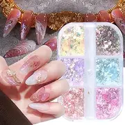 Chameleon Nail Sequins Holographic Glitter Chameleon, Ultra-Thin Iridescent Flakes Color Shift Fluorescent Glass Paper Set of 6 Grids for Nails Manicure Paillettes(OB)