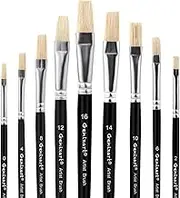 Acrylic Oil Watercolor Paint Brush Set, 9pcs Flat Paintbrushes for Art Painting, 100% Natural White Hog Bristle Artist Paint Brushes for Students Adults (Black Handle)
