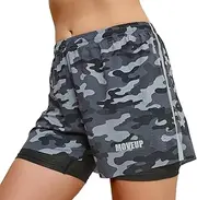 [MOVEUP] Womens 2 in 1 Running Shorts Quick Dry Workout Short with Compression Liner
