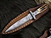 Handmade Damascus Steel Mini 5.5" Neck Skinner Knife "Stag Handle" Damascus