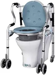 Commode Chair Shower Transport Chair, Shower Chair and Padded Toilet Seat with Wheels for Pregnant Elderly Disabled 827