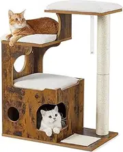 Feandrea Cat Tree, 86 cm Modern Cat Tower with Cat Cave, 3 Perches, Scratching Post and Mat, Removable Washable Plush Cushions, Vintage Brown PCT70HW
