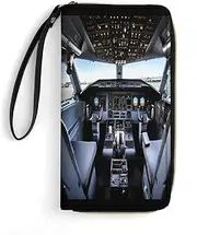 [BFGWK] Large Wallet Novelty Airplane Cockpit Printing Long Wallet With Zipper Leather Wallet Suitable For Both Men And Women, style, 19.7x10.5cm