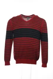 NWT Kenneth Cole Reaction Red Horizontal Striped V-Neck Sweater 2XL $65
