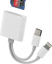 USB C Lightning to SD Card Reader(2in1)for iPhone 16 15 14 Adapter for Apple Micro SD TF Memory Compatible for Samsung Type C Macbook Computer Camera Photo Transfer Android Drive Accessories Converter